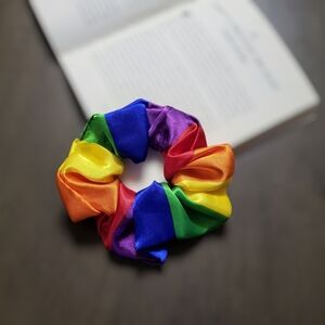 Rainbow scrunchie, satin, NEW in package, Miss B Haven Boutique